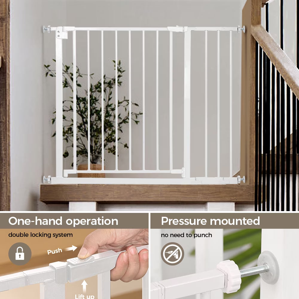 Baby Safety Gate, Baby Gates for Top Stairs Doorway, 29.5''- 40.5''Wide Pressure Mount, White