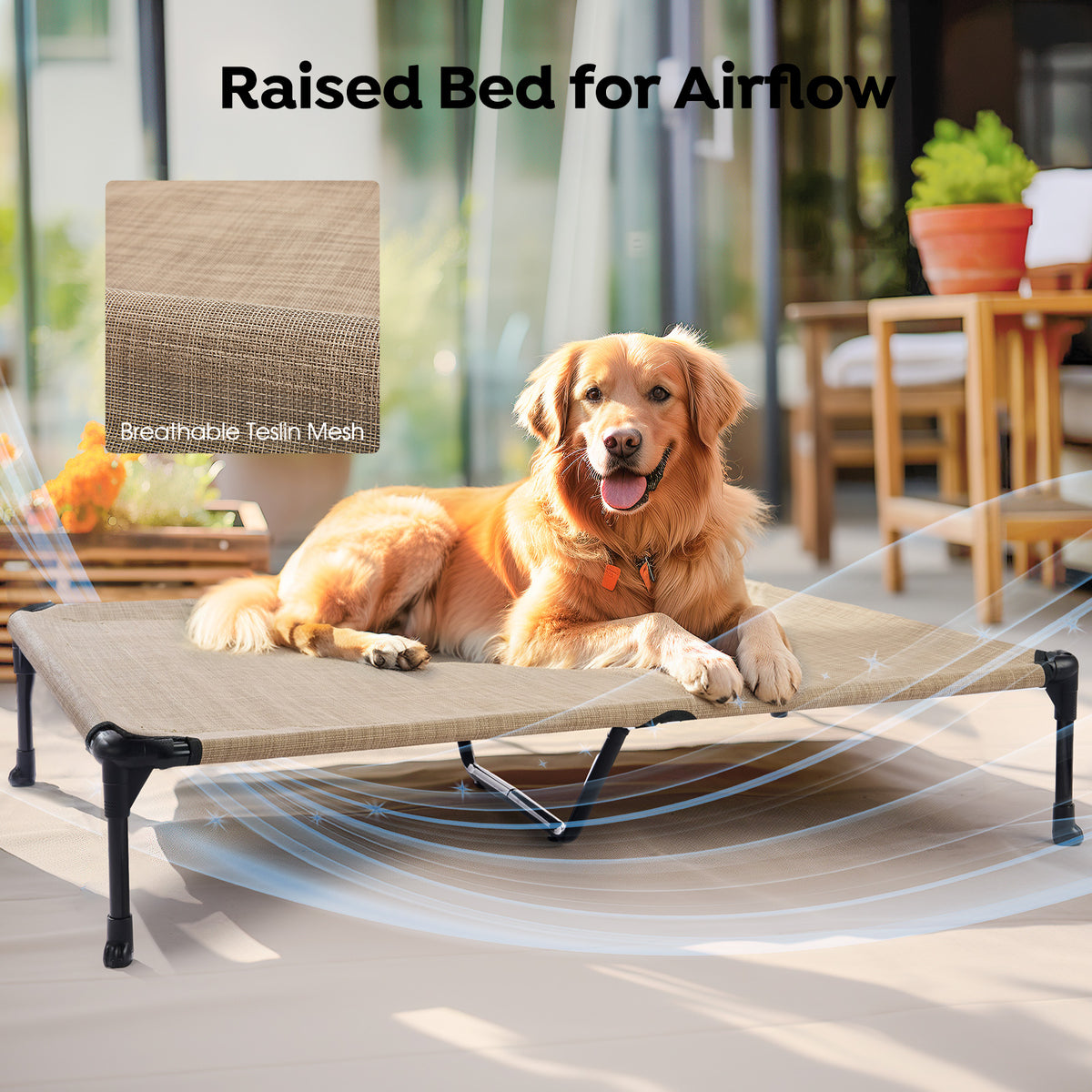 Cooling Elevated Dog Bed + Waterproof Removable Pillow-Top Mat, Xxlarge, Beige Coffee