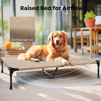 Cooling Elevated Dog Bed + Waterproof Removable Pillow-Top Mat, Xxlarge, Beige Coffee