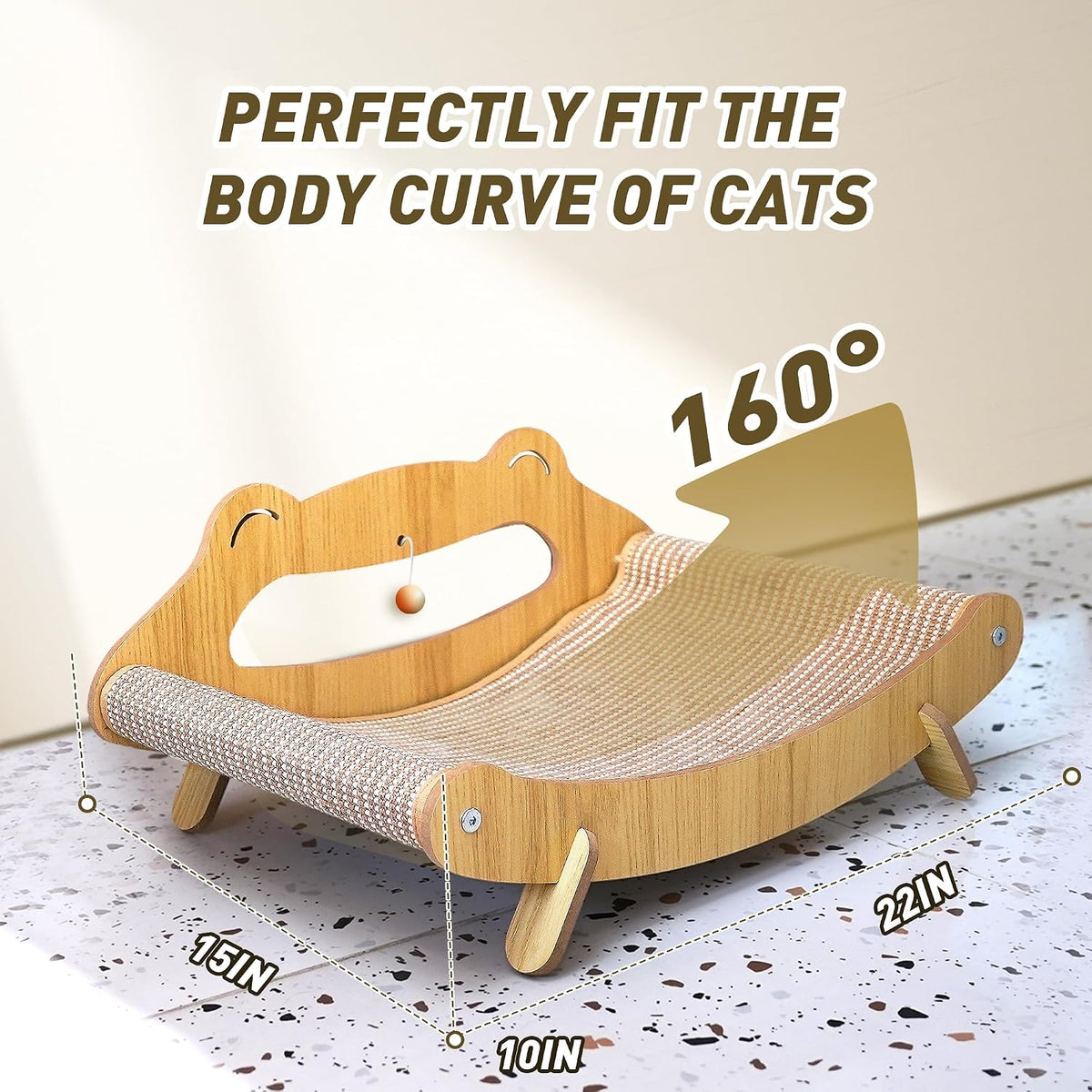 Sisal Cat Scratcher Bed with Hammock, Solid Wood Frame Cat Scratch Pad & Lounger for Indoor Cats, Durable Natural Sisal Cat Furniture Protector for Scratch, Rest and Sleep(Large)