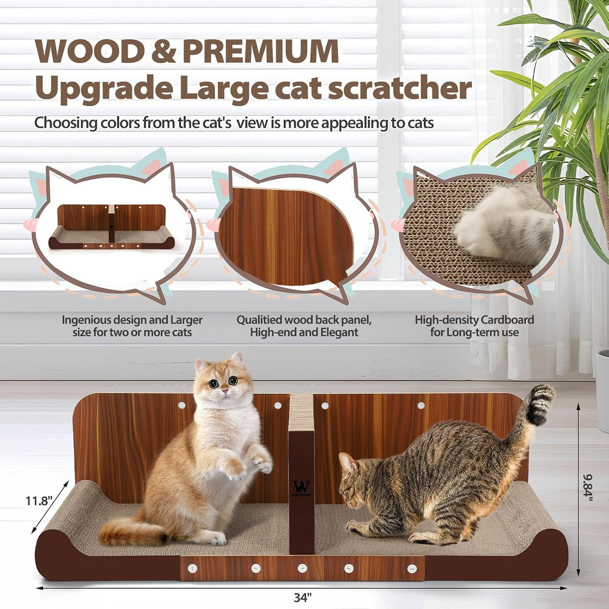34 Inch Cat Scratcher Bed, Upgraded Cardboard Scratching Pad, Extra Large Cat Scratchers for Indoor Cats, Convertible Vertical Cat Scratching Board Furniture Protector