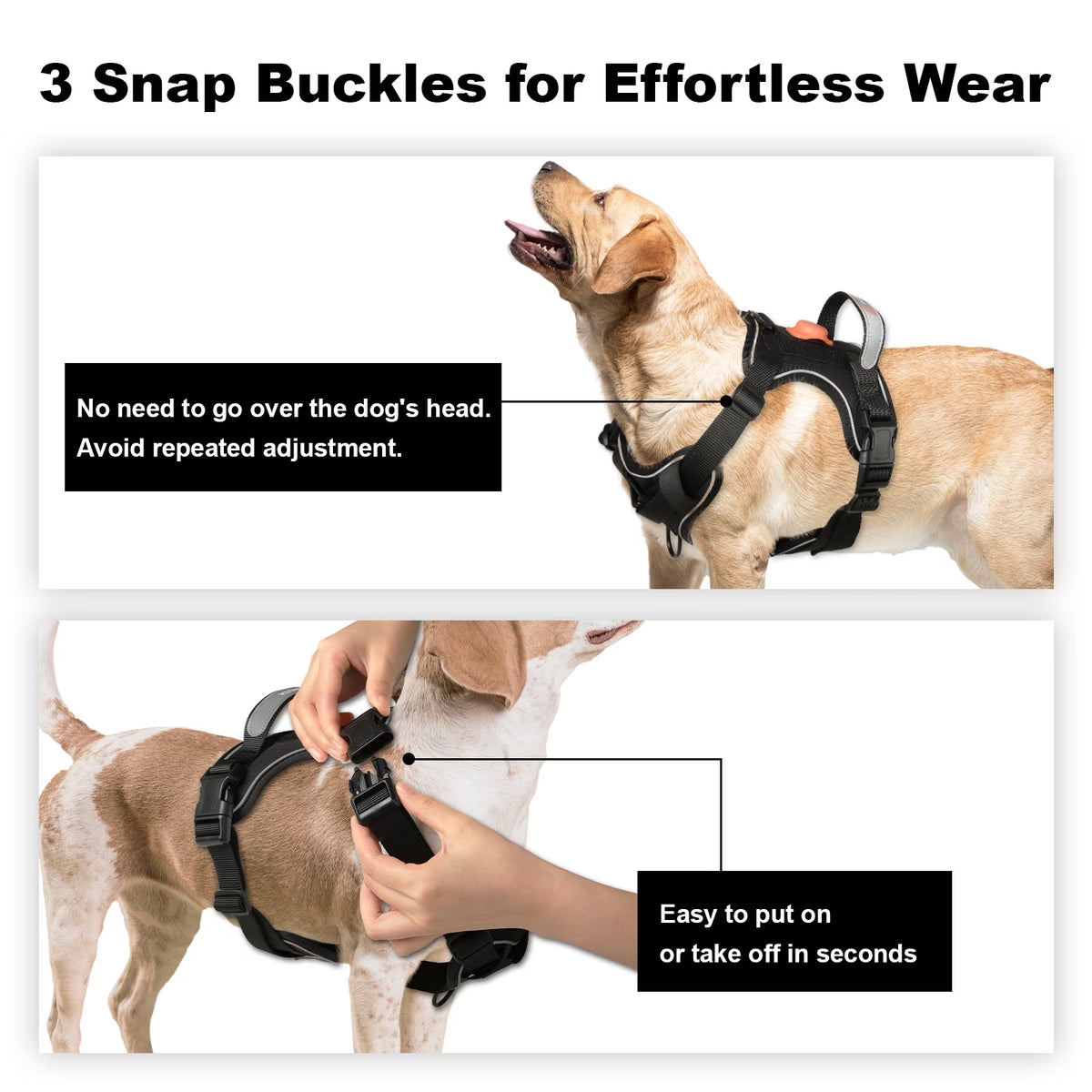 Dog Harness for Large Dogs, No Pull Dog Harness with Handle, Reflective Pet Harness, Adjusatble Service Vest Harness for Dog