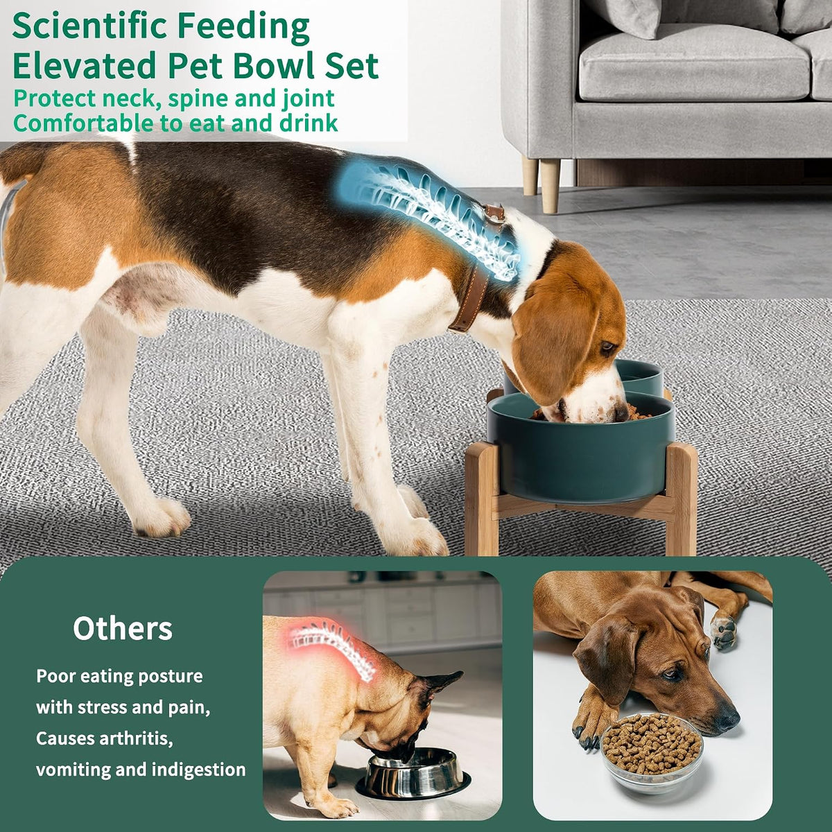 Elevated Ceramic Dog Bowl, 3.6 Cups Dog Food and Water Bowl Set with Stand