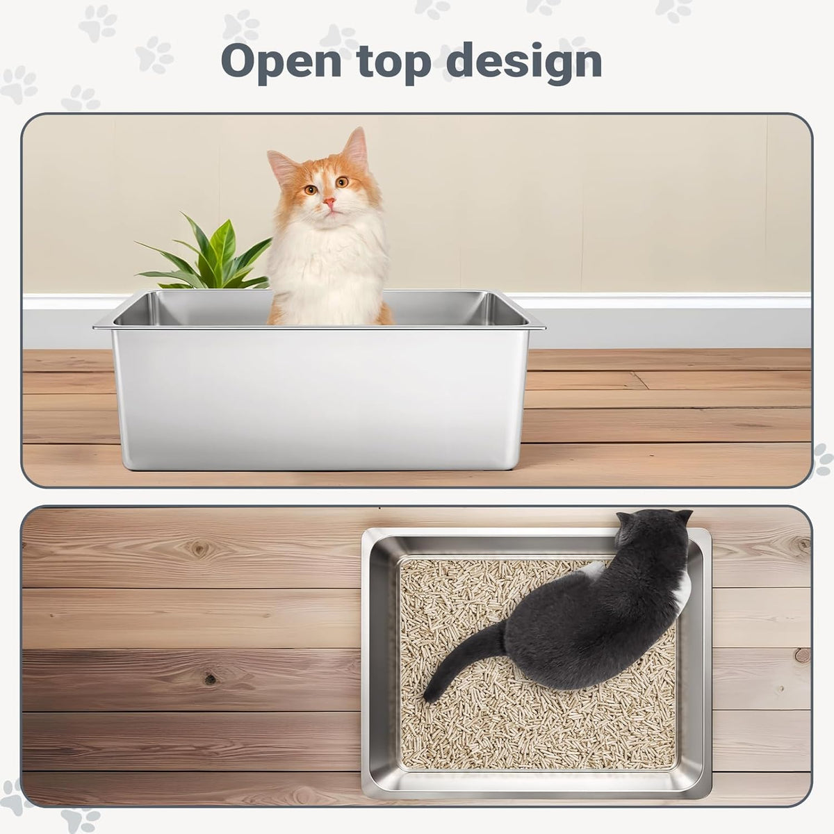 Stainless Steel Cat Litter Box - Metal High Sided Cat Pan, Large Stainless Steel