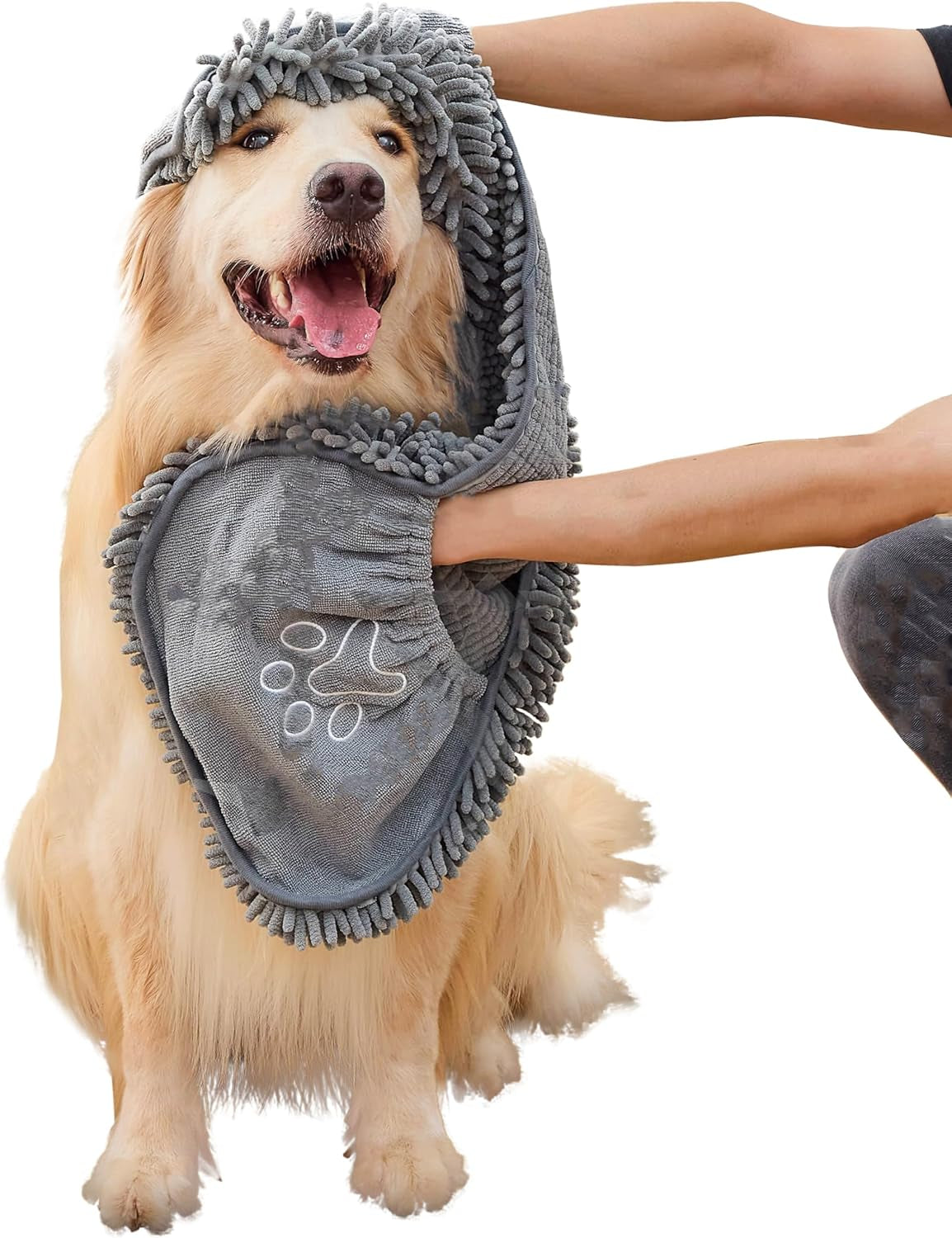 Dog Towel for Drying Dogs Large, Super Absorbent Microfiber Dog Bath Towel with Hand Pockets, Quick Dry Pet Towel for Small & Large Dogs (Grey)