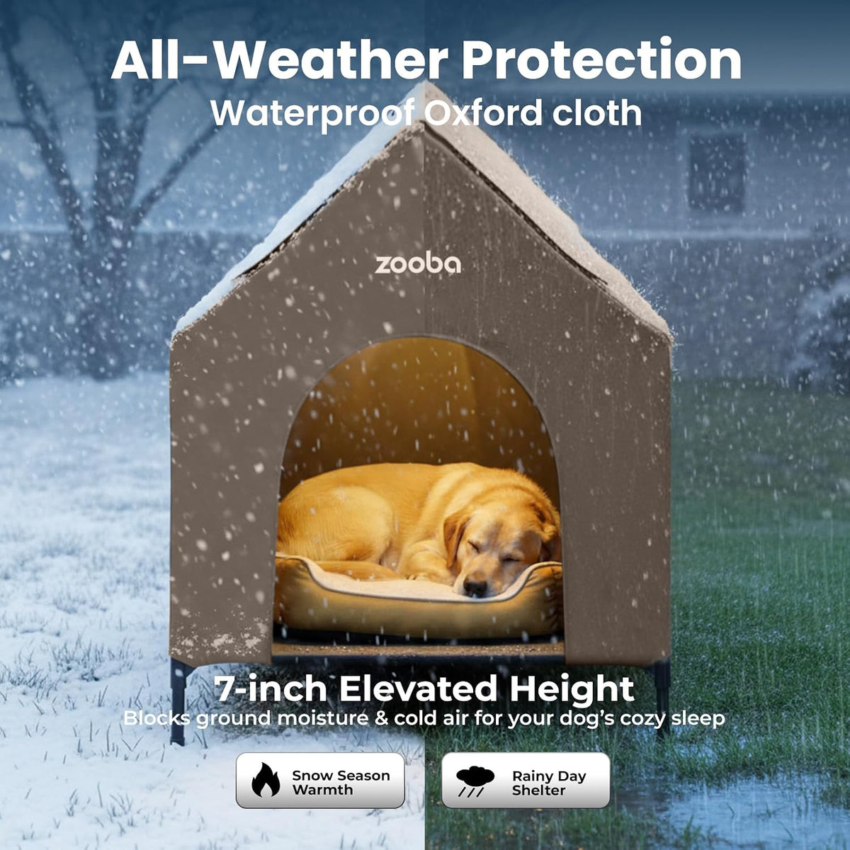 48In XL Dog House Outdoor, Elevated Dog Bed with Canopy, Brown