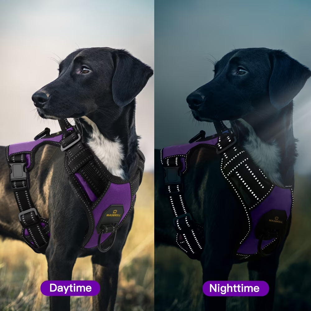 Reflective Dog Harness No Pull Dog Vest Harness with Handle, Breathable Padded Dog Chest Harness Adjustable for Large Dog-Purple XL