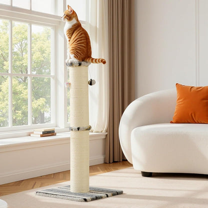 Cat Scratching Post 38 Inches Heavy Duty and Thick Scratching Post Sisal Rope with Hanging Ball and Mice for Indoor Cats(Grey)