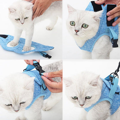 Cat Harness and Leash for Walking, Escape Proof Soft Adjustable Vest Harnesses for Cats, Easy Control Breathable Jacket, Blue, (L) for 10-15.5 Lb Cat