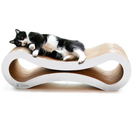 Ultimate Durable Cat Scratcher Lounge & Bed with Cat Scratching Pad, Reversible Infinity, White, 33.90"L
