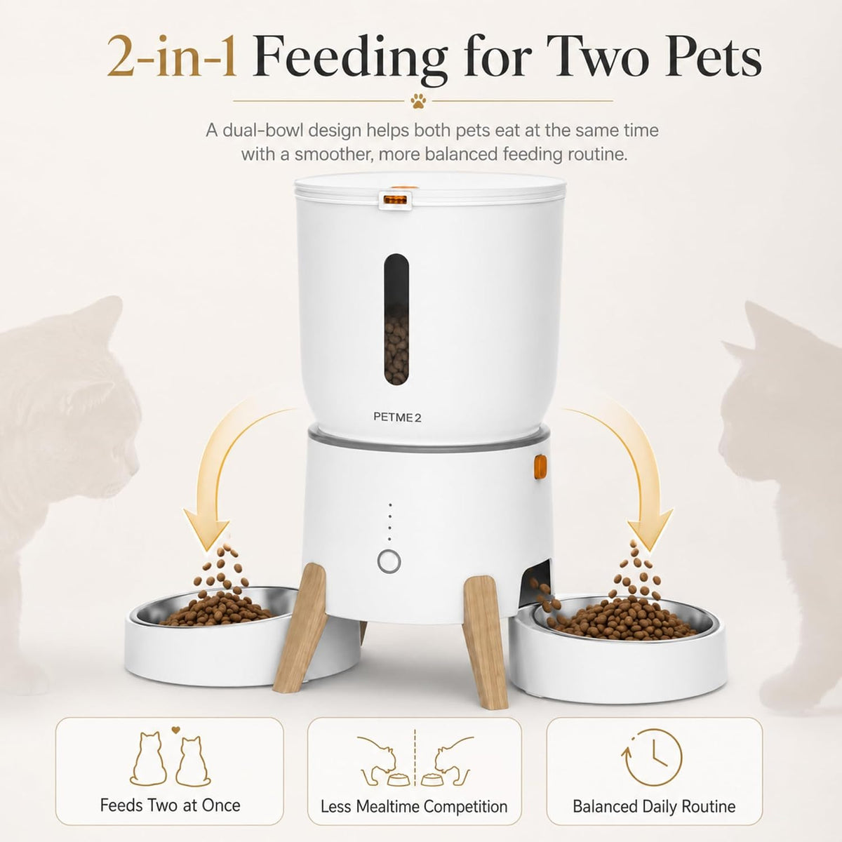 Dual Bowl Automatic Cat Feeder - 5L Wifi Smart Elevated Cat Feeding Station with App Control, Voice Recording, Dual Power Options, Stainless Steel Cat Bowls & Anti-Jam Technology for Small Dogs