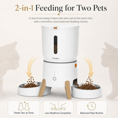 Dual Bowl Automatic Cat Feeder - 5L Wifi Smart Elevated Cat Feeding Station with App Control, Voice Recording, Dual Power Options, Stainless Steel Cat Bowls & Anti-Jam Technology for Small Dogs