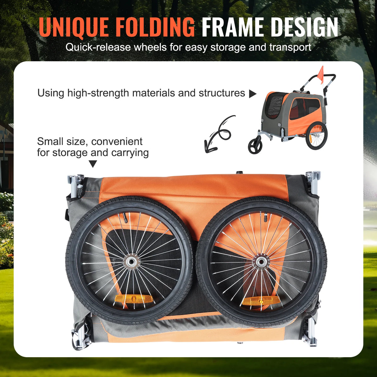 2-in-1 Dog Bike Trailer and Stroller - up to 66 lbs, Orange/Gray