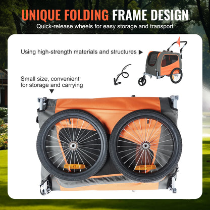 2-in-1 Dog Bike Trailer and Stroller - up to 66 lbs, Orange/Gray