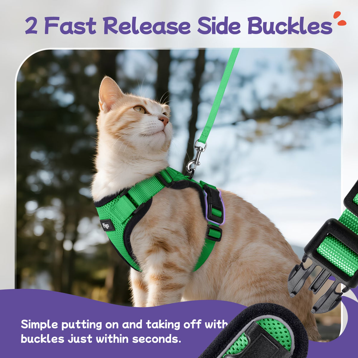 Cat Harness and Leash for Walking, Escape Proof Soft Adjustable Vest Harnesses for Cats, Easy Control Breathable Reflective Strips Jacket, Grass Green