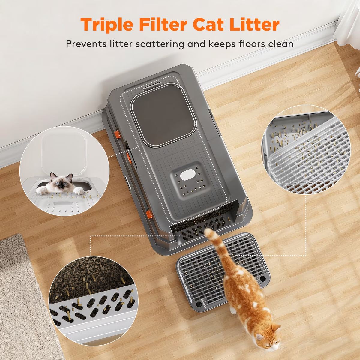 Stainless Steel Litter Box with Lid, Extra Large Enclosed Cat Litter Boxes for Big Cats Multiple, Metal Cat Litter Box with Mat, Dark Gray