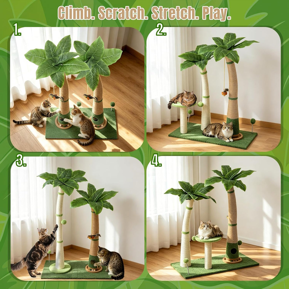 Cat Scratching Post, 35" Tall Scratcher Tree with Multiple Interactive Toys