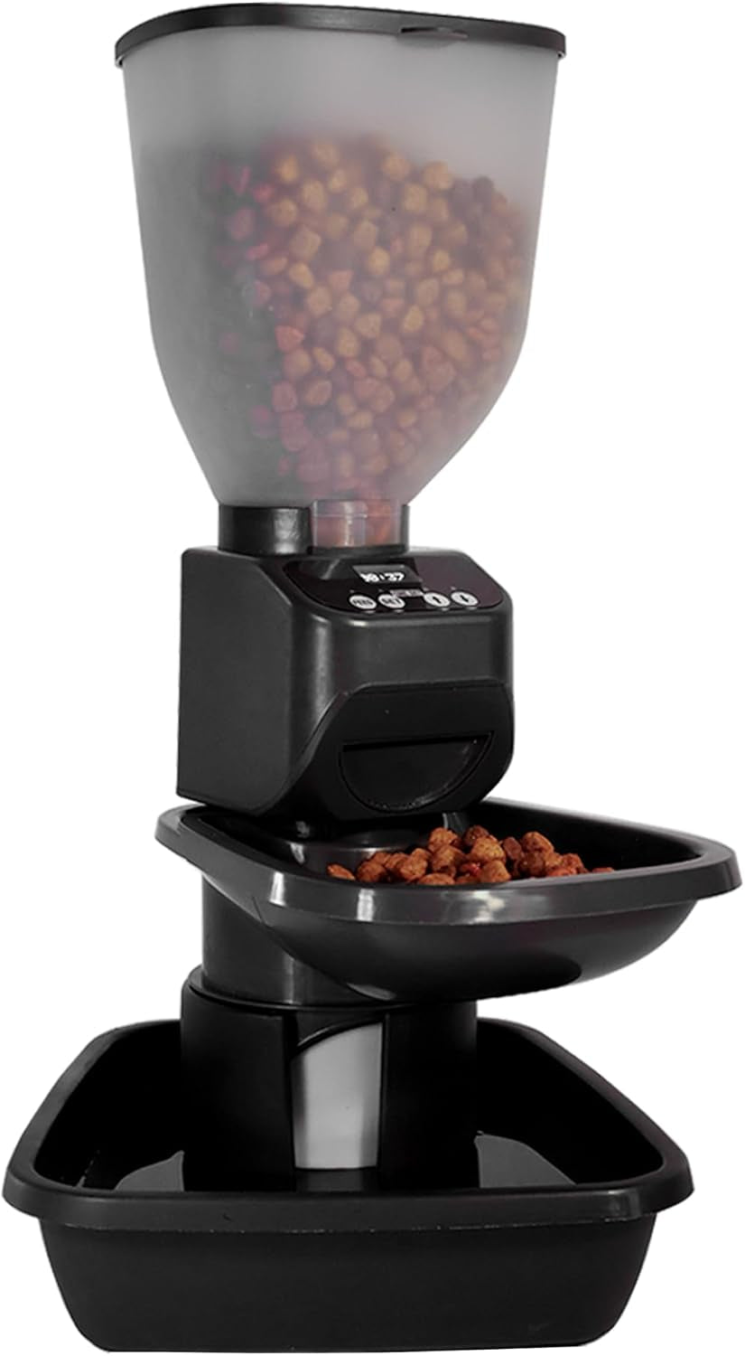 ® Automatic Dog & Cat Food Feeder with Water Dispenser, Smart Portion Control, OLED Display, Anti-Jam Design, Battery Operated, XS 4–15 Lbs Pets, Black