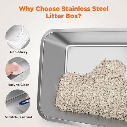 Stainless Steel Litter Box with Lid, Extra Large Enclosed Cat Litter Boxes for Big Cats Multiple, Metal Cat Litter Box with Mat, Dark Gray