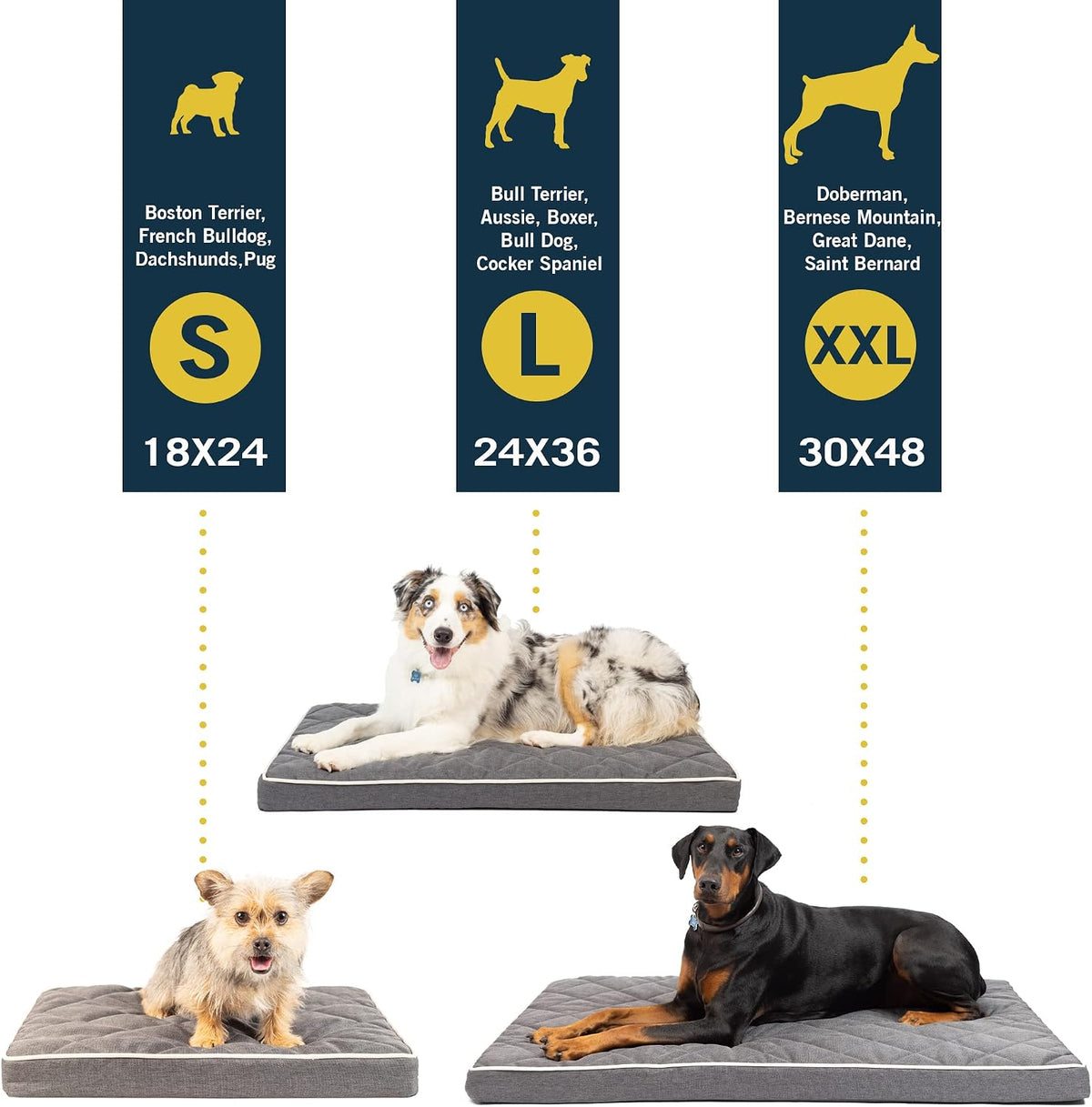 Quilted 3” Memory Foam Dog Mat, Dog Bed & Crate Mat (Soft & Versatile Washable Dog Bed Cover, Perfect Dog Crate Mat & Calming Dog Bed) Nonslip XXL Dog Bed Measures 30" X 48" X 3”