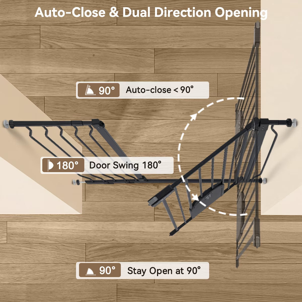 Pet Gate with Cat Door, 29.5"-43.7" Wide Dog Gate for Stairs & Doorways, Pressure Mounted, Black