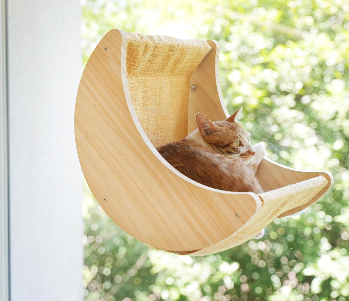 Cat Window Perch, Plywood Moon Bed with 4 Heavy-Duty Suction Cups