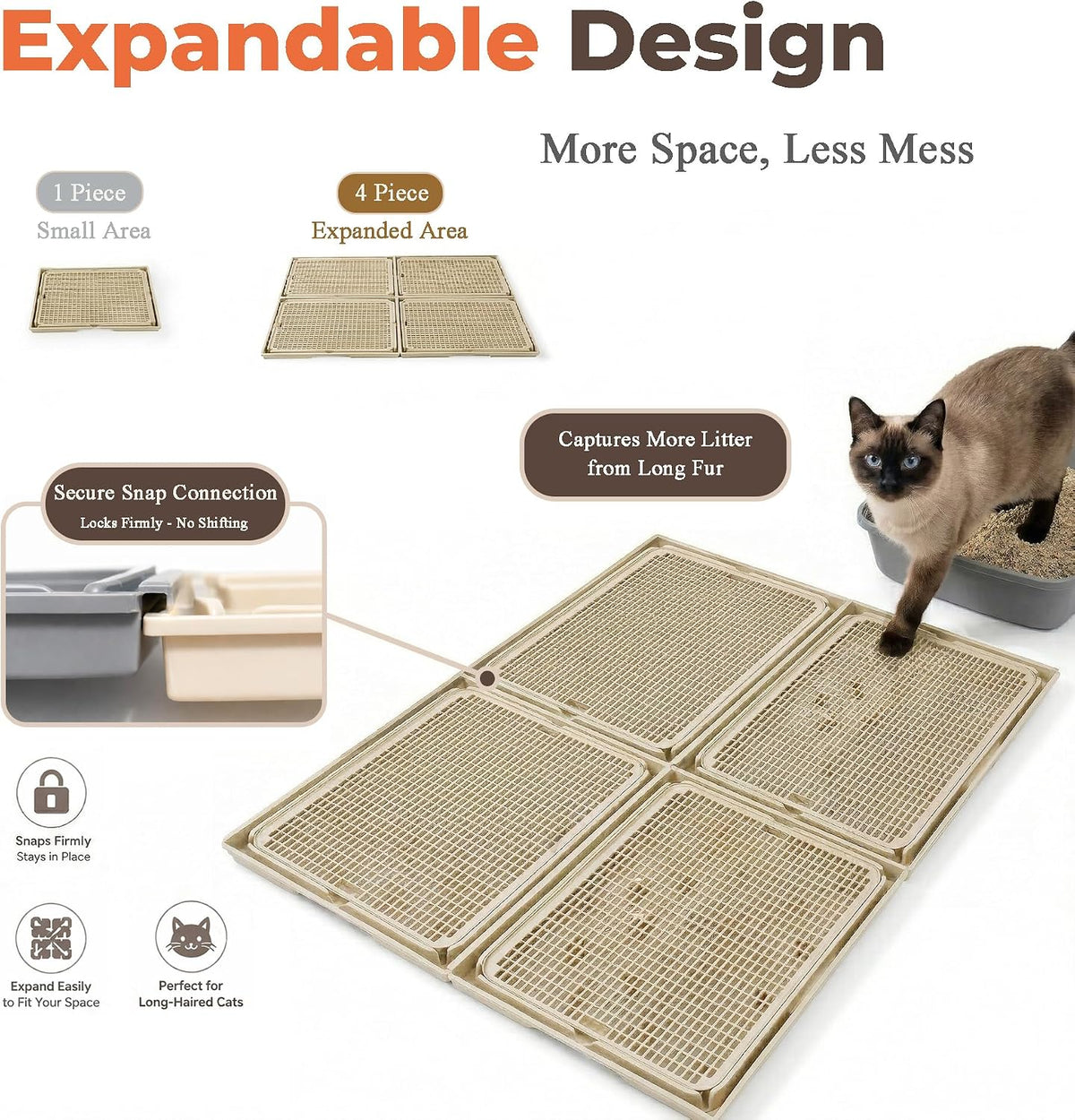 2-Pack Connectable Cat Litter Trapping Mats for Litter Box