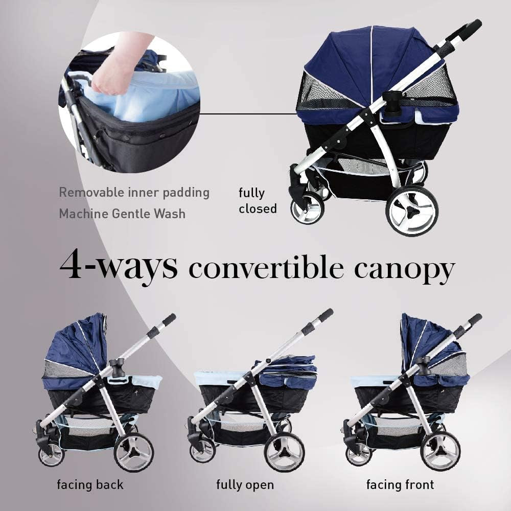 Double Dog Strollers for Large Dogs up to 77 Ibs, Aluminum Frame, 4-Wheel with Suspension
