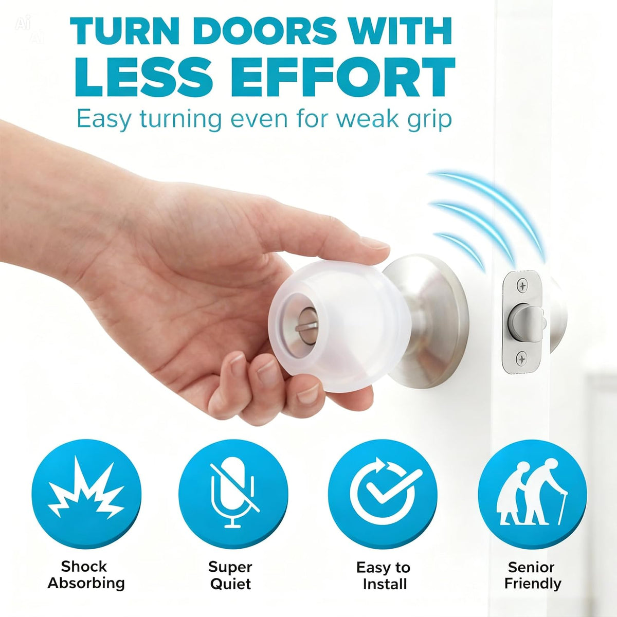 Clear Silicone Door Knob Cover & Wall Protector – Soft Rubber Handle Grip for Arthritis Support and Quiet Damage Prevention (2 Pack)
