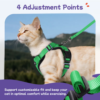 Cat Harness and Leash for Walking, Escape Proof Soft Adjustable Vest Harnesses for Cats, Easy Control Breathable Reflective Strips Jacket, Grass Green