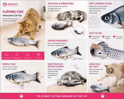 Risehigh Interactive Cat Toys for Indoor 3 Pcs Kitten Toys Bite-Sized Realistic Flopping Fish with Tap-Activated 3 Flapping Modes 7.1 Inch Rechargeable
