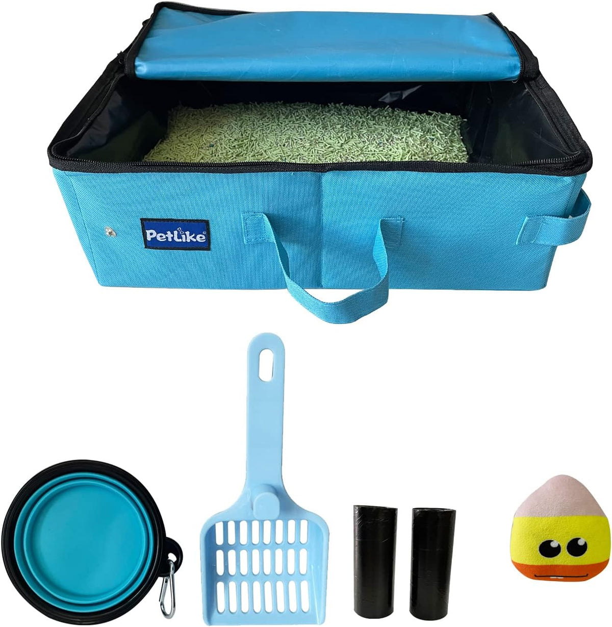 Travel Cat Litter Box, Leak-Proof Portable Litter Box, Collapsible Toilet Tray Carrier for Small Medium Cats (Medium, Aqua Set)