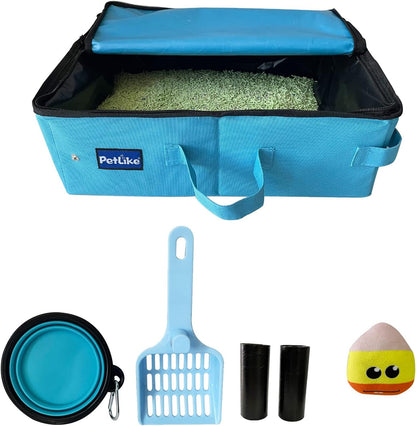 Travel Cat Litter Box, Leak-Proof Portable Litter Box, Collapsible Toilet Tray Carrier for Small Medium Cats (Medium, Aqua Set)