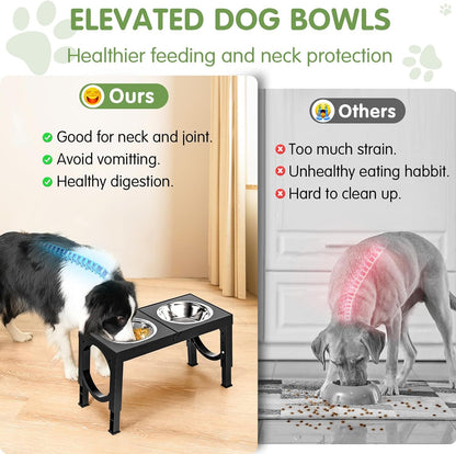Elevated Dog Bowls Large Breed Raised Dogs Bowl Stand Large/Medium Sized Dog Stainless Steel Food Water Bowl Stands 5 Heights Adjustable 9/11/12/14In Black Pet Feeder Dish Station
