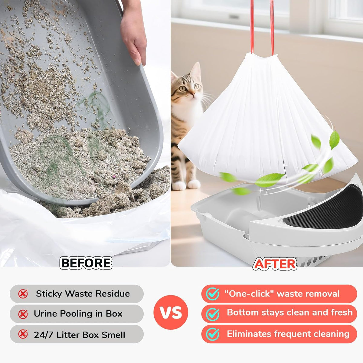 80 Count Thicken Cat Litter Box Liners Compatible with Automatic Cat Litter Box and Litter Box Robot 4 and 3,Heavy Duty Drawstring Kitten Litter Drawer Liners Disposable 25" X 16"