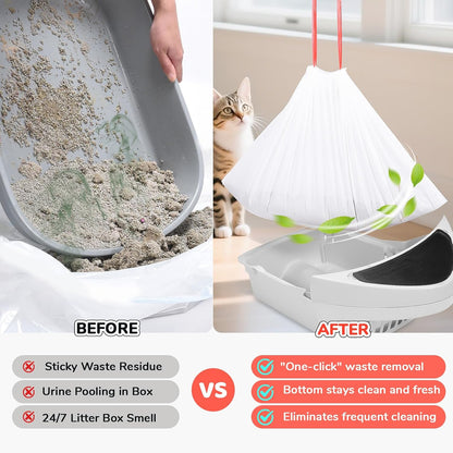 80 Count Thicken Cat Litter Box Liners Compatible with Automatic Cat Litter Box and Litter Box Robot 4 and 3,Heavy Duty Drawstring Kitten Litter Drawer Liners Disposable 25" X 16"