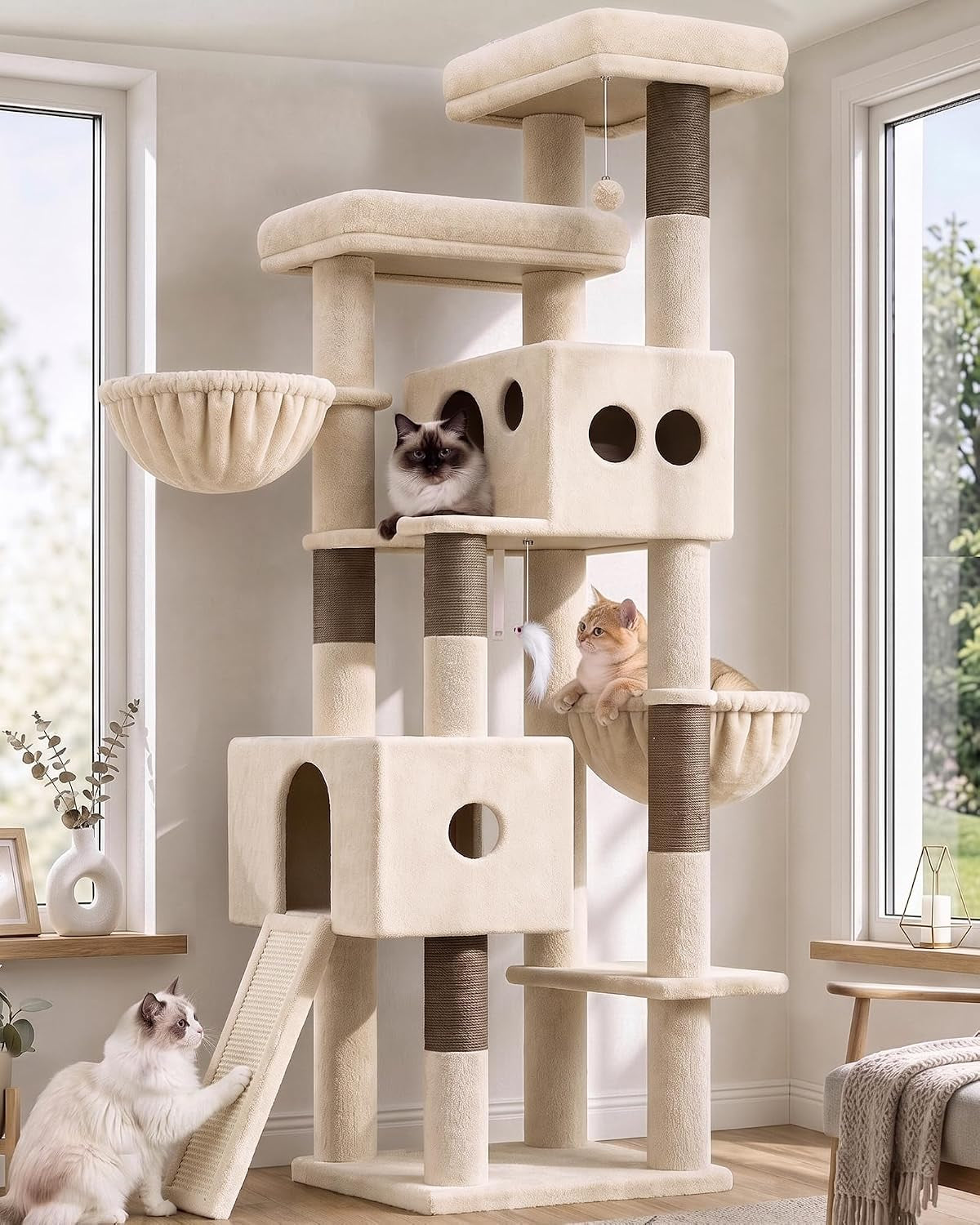 Tall Cat Tower Extra Large Cat Tree House, S77D, Beige