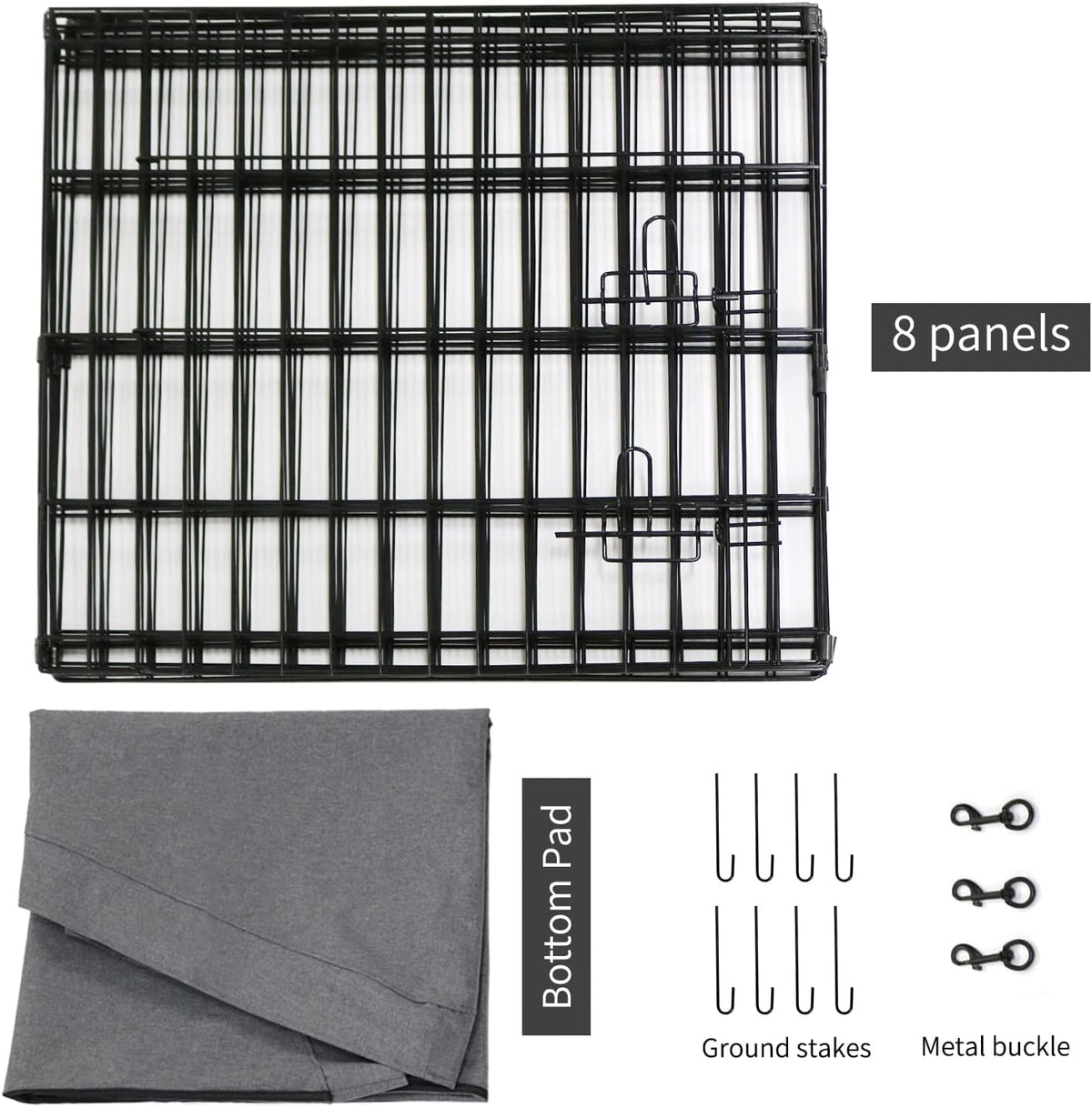 Foldable Metal Dog Exercise Pen/Pet Puppy Playpen Kennels Yard Fence Indoor/Outdoor 8 Panel 24" W X 24" H with Bottom Pad (With Bottom Pad, 8 Panels 24" H)