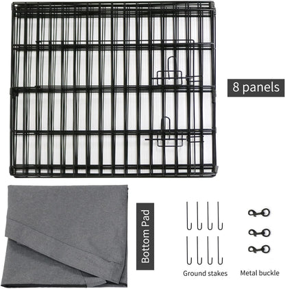 Foldable Metal Dog Exercise Pen/Pet Puppy Playpen Kennels Yard Fence Indoor/Outdoor 8 Panel 24" W X 24" H with Bottom Pad (With Bottom Pad, 8 Panels 24" H)