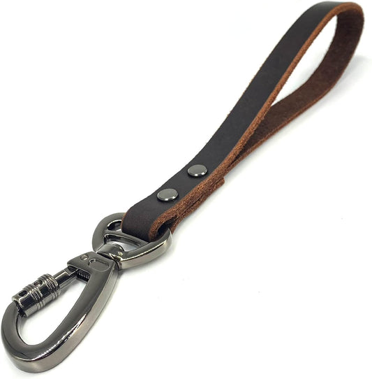 Genuine Leather Short Dog Lead, Strong Traffic Pet Leads with Heavy Duty Metal Hook, Handmade Short Dog Leashes for Big Large Medium Dogs Training and Walking (Classic Style)