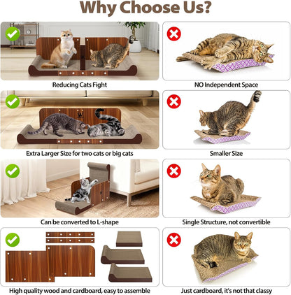 34 Inch Cat Scratcher Bed, Upgraded Cardboard Scratching Pad, Extra Large Cat Scratchers for Indoor Cats, Convertible Vertical Cat Scratching Board Furniture Protector