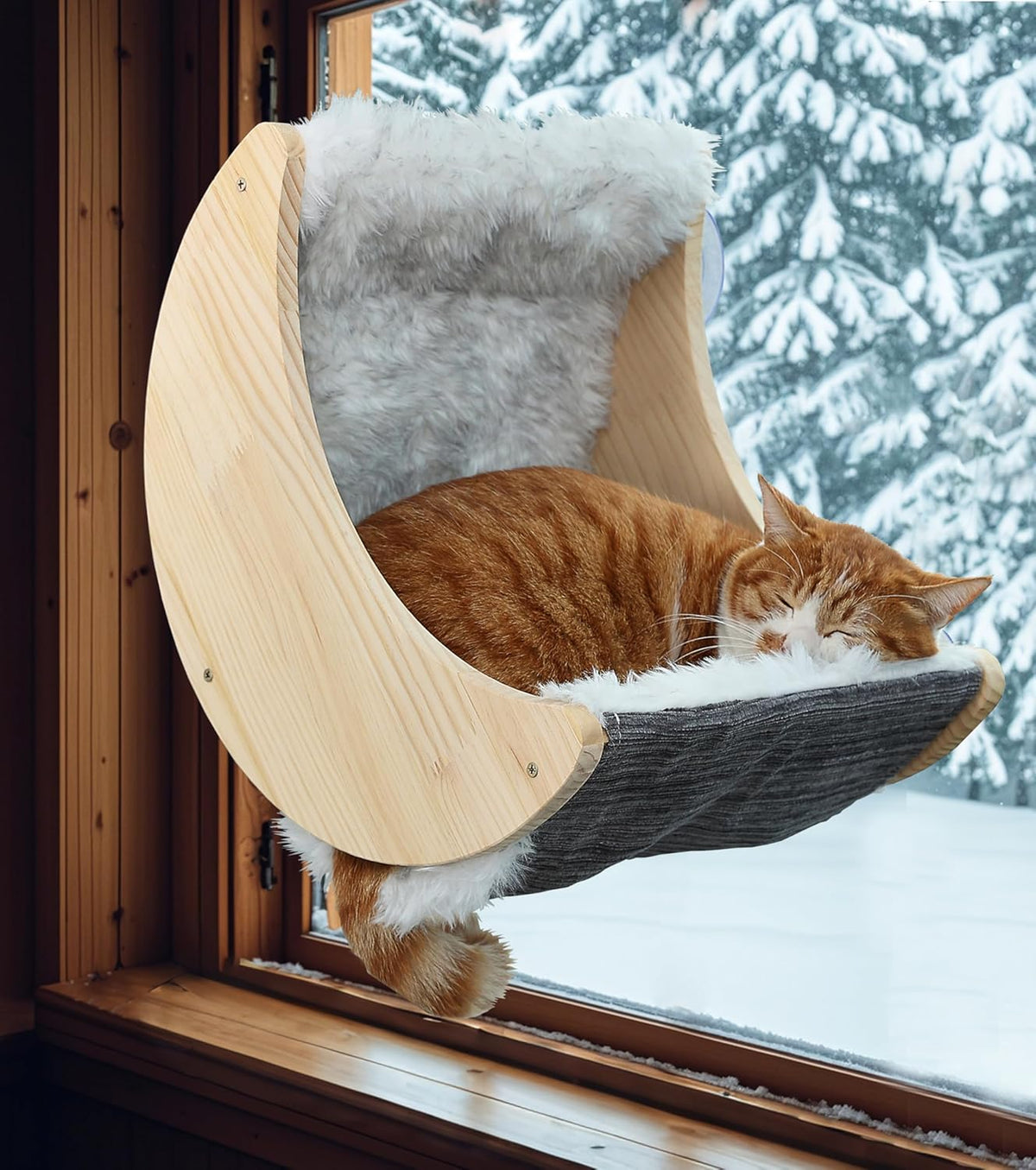 Cat Window Perch, Plywood Moon Bed with 4 Heavy-Duty Suction Cups