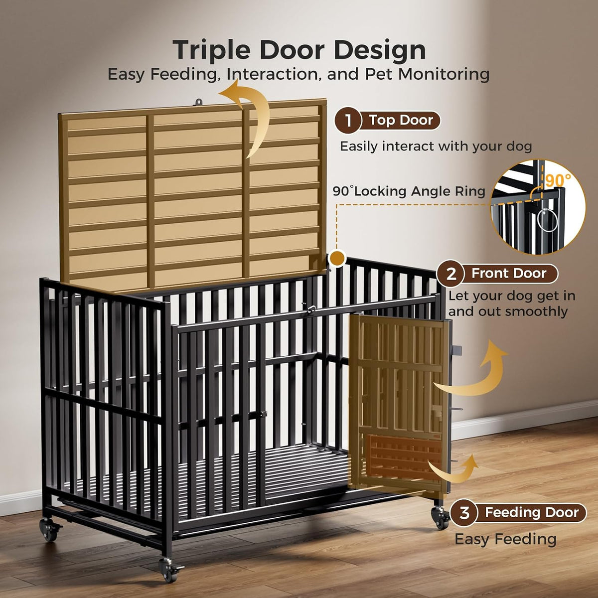Heavy Duty Dog Crate, 49'' Large Indestructible Cage for High-Anxiety Dogs