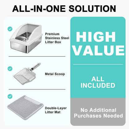Stainless Steel Litter Box | XL Enclosed Cat Litter Boxes with Lid