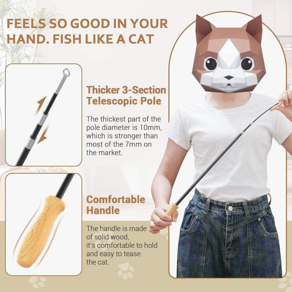 Interactive Cat Teaser Wand Toys 43In Sustainable Wooden Handles Bird and Feather Refills 5Pcs Exercises Andplays 2-Pack