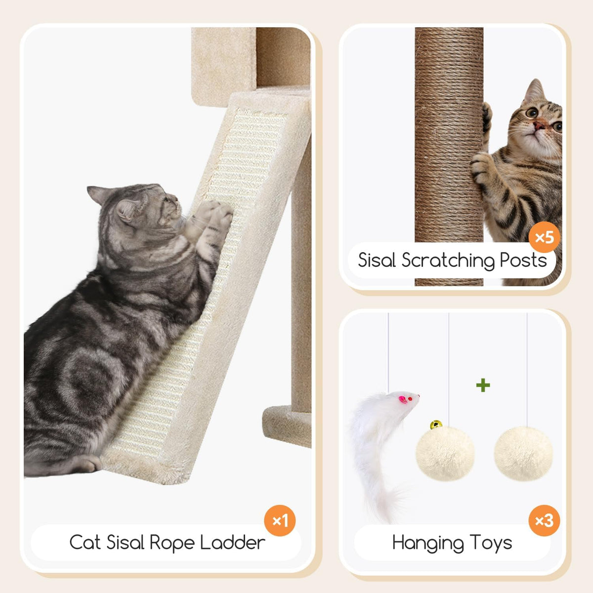 Tall Cat Tower Extra Large Cat Tree House, S77D, Beige