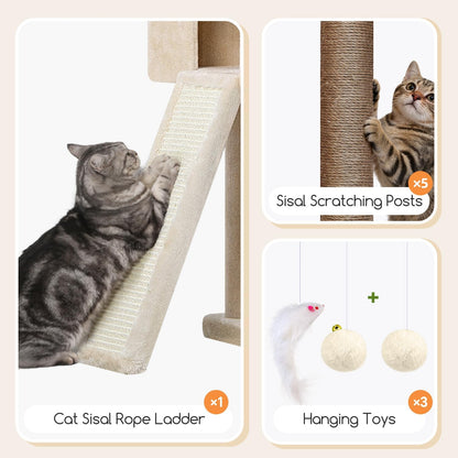 Tall Cat Tower Extra Large Cat Tree House, S77D, Beige