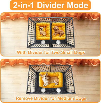 43" Double Dog Crate, Heavy Duty Stackable Kennel with Divider