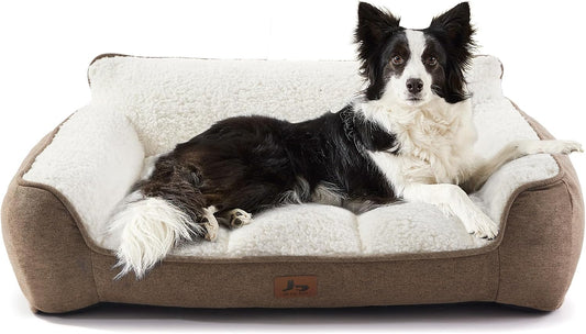 Extra Thick Orthopedic Bolster Dog Bed - XL 45 x 32 in, Brown