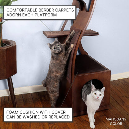 69 Inch Tall Smoke Gray Lotus Cat Tower, Multi-Level Modern Cat Tree for Indoor Cats with Scratching Post, Climbing Cat Condo with Cushioned Cubby